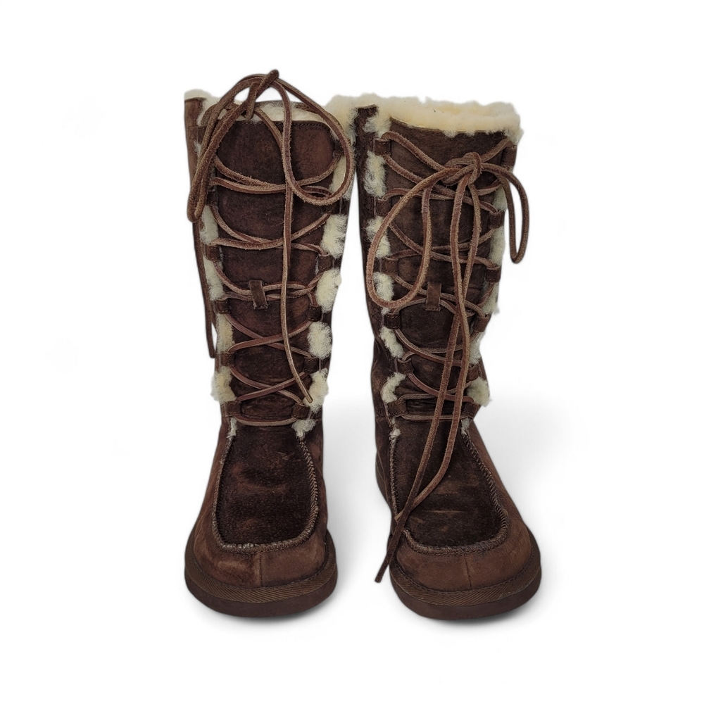 Ugg Uptown Lace-Up Sheepskin Boots 6 Dark Brown 5… - image 4